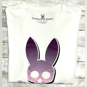 Psycho Bunny Rex White Tee with Purple Bunny Design Adult Size 5 Medium